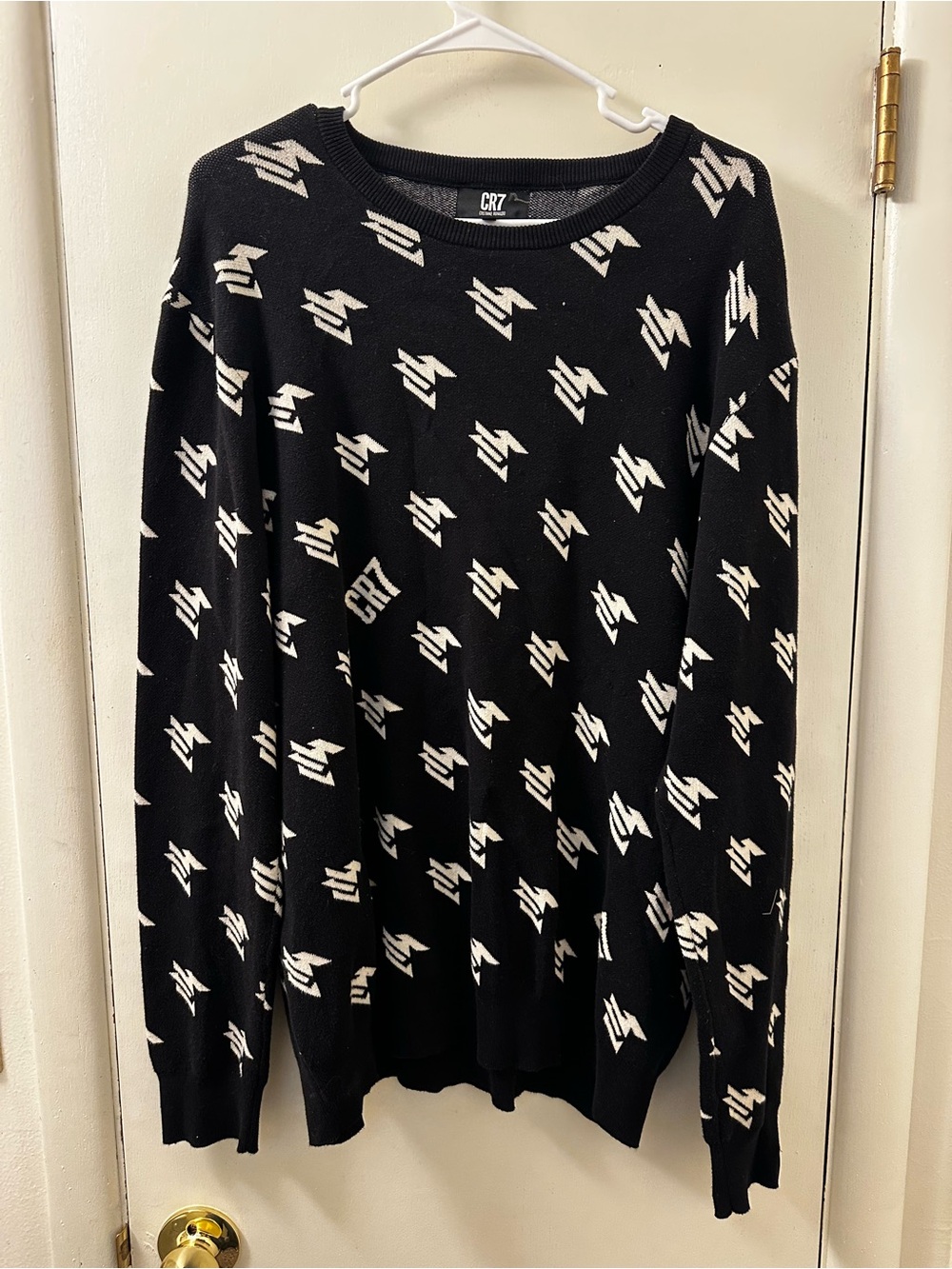 CR7 Cristiano Ronaldo Mens XL Knit Sweater Black Logo Monogram Pullover